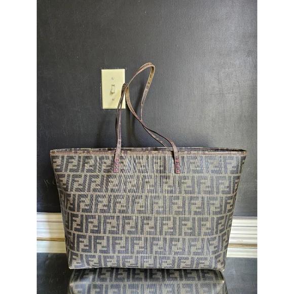 Fendi Zucca Coated Canvas Spalmati Roll Shopper Tote Brown - Picture 3 of 15